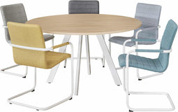 Ronde vergadertafel 120cm Victory kleur frame Aluminium (RAL9006) kleur blad Lichtgrijs