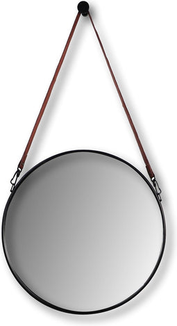 Ronde wandspiegel met riem - ø45 cm - zwart/bruin