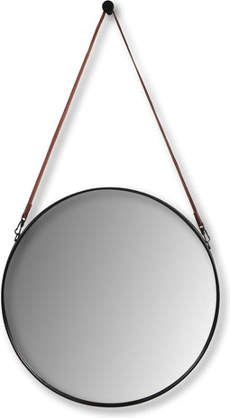 Ronde wandspiegel met riem - ø60 cm - zwart/bruin
