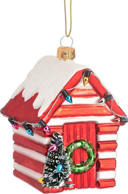 Rood-wit stradhuisje kerstbal - Sass & Belle