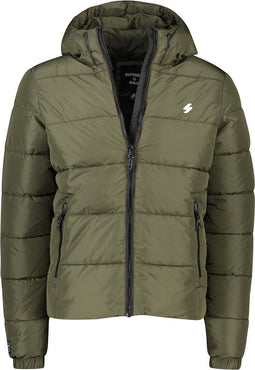Superdry - Hooded Sports Puffer Jas - Slim-Fit - Donkergroen (3XL)