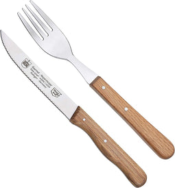 RÖR Solingen Steakmes - Vespermes - Gekarteld - Set met Vork - RVS - Beukenhout - 2 delig