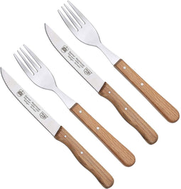 RÖR Solingen Steakmes - Vespermes - Gekarteld - Set met Vork - RVS - Beukenhout - 4 delig
