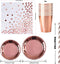 Rose Gold Party Servies Set Papieren Wegwerpservies 10 Feestborden 9 inch + 10 Papieren Borden 7 inch + 10 Papieren Bekers + 10 Rietjes + 10 Papieren Servetten Wegwerp Verjaardagsfeestje Bruiloft Voor 10 Gasten