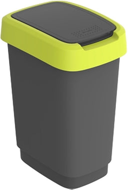 Rotho Twist - Afvalbak 10L met klapdeksel - Recycling afvalverzamelaar - BPA-vrij - Zwart/Limoengroen