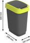 Rotho Twist - Afvalbak 10L met klapdeksel - Recycling afvalverzamelaar - BPA-vrij - Zwart/Limoengroen