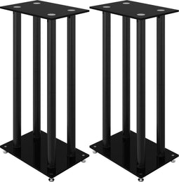 vidaXL - Luidsprekerstandaards - 2 - st - 4 - pijlers - gehard - glas - zwart