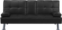 ROXEN - Slaapbank 3-zits - Zwart - Kunstleer