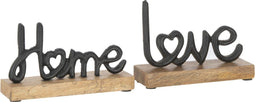 J-Line decoratie Letters Love/Home - hout/aluminium - zwart - small - 2 stuks - valentijn decoratie