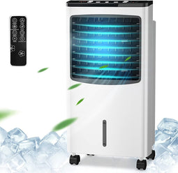 Royalty Line 4-in 1 Aircooler - Mobiele Luchtkoeler zonder Afvoer - Ventilator - Luchtzuiveraar - 75 Watt - 8L - Met Afstandsbediening, Timer en Koelelementen - Wit