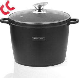Royalty Line® AD24M Soeppan Inductie - Ø 24 cm / 7 Liter Braadpan - Kookpan Met Glazen Deksel - Pan Voor Alle Warmtebronnen - Antiaanbaklaag - Zwart