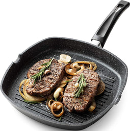 Royalty Line® AG28M Grillpan Inductie - Ø 28 cm - Antiaanbaklaag - Grill Pan Voor Alle Warmtebronnen - Zwart