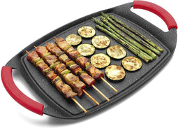Royalty Line® ATG47M Grillplaat Inductie - 29 x 47 cm Plancha - Grillpan Inductie Voor Alle Warmtebronnen - Oven Vrij - Met Afneembare Handvatten - Zwart