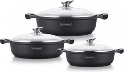 Royalty Line® BR1006M Pannenset Inductie - 6 Delig Braadpan Inductie - Ø 26 / 30 / 32 cm Hapjespannen - Soeppan Met Antiaanbaklaag - Pan Voor Alle Warmtebronnen - Zwart