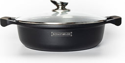 Royalty Line® BR26M Hapjespan Inductie - Braadpan - Ø 26 cm / 3 Liter - Hapjespannen Voor Alle Warmtebronnen - Antiaanbaklaag Met Glazen Deksel - Zwart