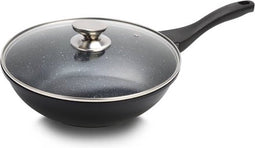 Royalty Line® BW28M Wokpan Inductie - Ø 28 cm / 3.7 Liter - Wokpannen Voor Alle Warmtebronnen - Antiaanbaklaag - Wok met Deksel - Zwart