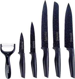 Royalty Line® MB5 Messenset - 6 Delig RVS Messensets - Dunschiller - Koksmessen Set - Keuken Messenset - Keukenset - Broodmes - Vleesmes - Schilmes - Antiaanbaklaag - Zwart