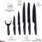 Royalty Line® MB5 Messenset - 6 Delig RVS Messensets - Dunschiller - Koksmessen Set - Keuken Messenset - Keukenset - Broodmes - Vleesmes - Schilmes - Antiaanbaklaag - Zwart