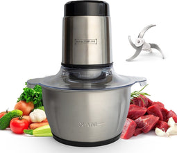 Royalty Line® MCE600 Elektrische Hakmolen - Groentesnijder - 3 Liter Kom XL - Chopper - RVS - 2 Snelheden - 600W - Foodprocessor Met RVS Kom - Mandoline - Hakmolen Elektrisch - RVS