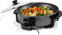 Royalty Line® PP18215 Elektrische Hapjespan XXL - 1500W - Ø42cm - Partypan - Elektrische Pan Met Glazen Deksel en Anti-Aanbaklaag - 5 Regelbare Warmteniveaus - Zwart