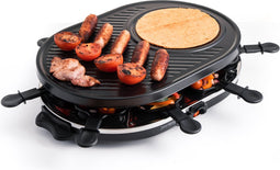 Royalty Line Raclette - Gourmetstel - Gourmetset - Grill Party Gourmetstellen - 1200W - Gourmet Speciaal Crêpegedeelte Met Anti-Aanbaklaag - Oval Grill - Gourmetstel 8 Personen - Zwart
