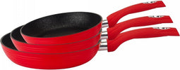Royalty Line RL-FM3F: Marmeren coating gesmeed aluminium 3-delige braadpannenset rood