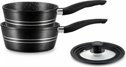 Royalty Line RL-FS2M: 3 Pieces Saucepan Set with Marble Coating Black