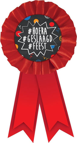Rozet thema geslaagd rood 14 cm