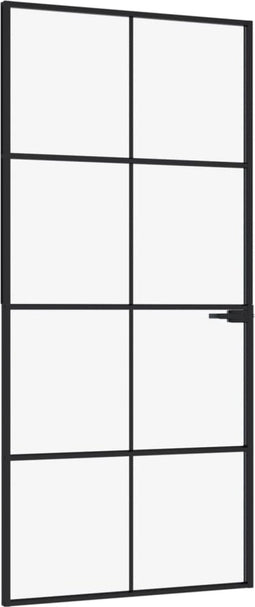 vidaXL - Binnendeur - 93x201,5 - cm - gehard - glas - en - aluminium - smal - zwart