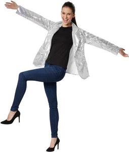 Dressforfun Paillettenjas dames - Verkleedkleding - Schitterende pailletten - Zilver XL