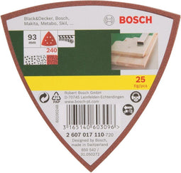 Bosch 2607017110 - 25-delige schuurbladenset - klithechting - 93 mm - 6 gaten - korrel 240 (25 stuks)