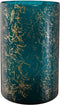 PTMD Silvy Rond Windlicht - H35 x Ø22 cm - Glas - Turquoise/goud