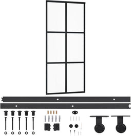 vidaXL - Schuifdeur - met - beslag - 90x205 - cm - aluminium - en - ESG-glas