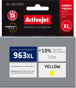Activejet AH-963YRX inkt voor HP printers, Vervanging HP 963XL 3JA29AE; Premium; 1760 pagina's; geel