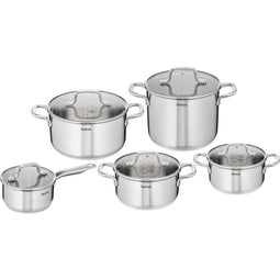 Tefal Virtuoso Pannenset 5 delig - Hoge kookpan Ø 22 cm + Steelpan Ø 16 cm + Kookpannen Ø 18/20/24 cm