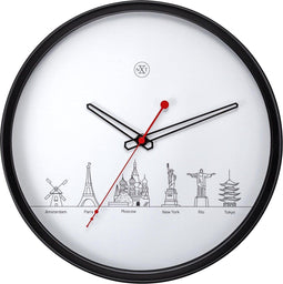 nXt - Stille Wandklok - 30 cm - Plastic - Zwart/Wit - 'Worldtour'