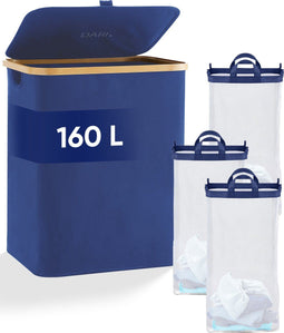 DARI. - Wasmand 3 vakken - 160L met 3 uitneembare zakken - blauw