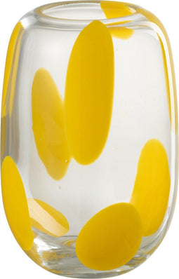 J-Line vaas Pop Art Vlekken glas - geel - small - 16 cm hoog