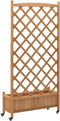 vidaXL - Plantenbak - met - latwerk - en - wielen - massief - vurenhout - bruin