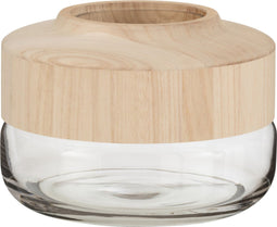 J-Line vaas Breed Laag - hout/glas - lichtbruin - 17.5 cm hoog