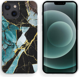 iMoshion Hoesje Geschikt voor iPhone 13 Mini Hoesje Siliconen - iMoshion Design hoesje - Blauw / Shattered Blue Marble