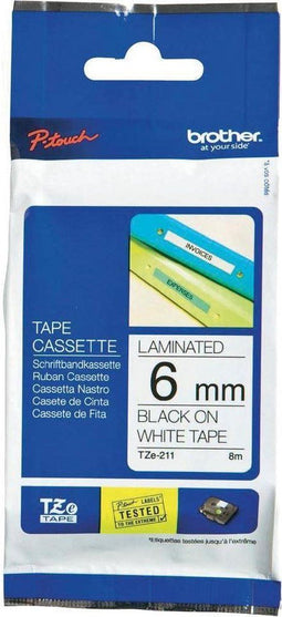 Brother TZe-211 - Labelprinter tape - 6 mm x 8 m - Zwart op wit
