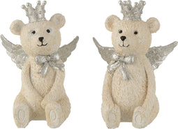 J-Line spaarpot Beer Kroon - polyreisn - wit/grijs - small - 2 stuks