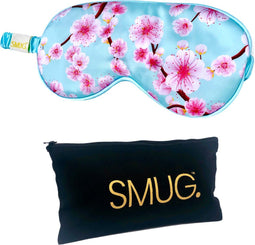SMUG Slaapmasker met Opbergzakje - 100% Verduisterend - Verstelbaar Oogmasker in Satijn - Cherry Blossom Print
