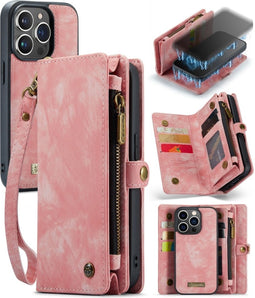 Caseme - Geschikt voor iPhone 15 Pro Max - Vintage 2 in 1 portemonnee hoes - Lichtroze