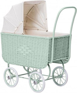 Vintage poppenwagen rattan - Mintgroen | By Astrup
