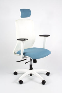 Linea Tekna White 01/PT - Bureaustoel - Ergonomisch EN1335 - Met hoofdsteun - Multi verstelbaar- Wit/Blauw