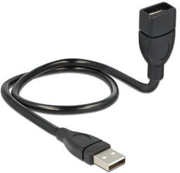 Delock 50cm USB 2.0 - USB-A naar USB-A verlengkabel - Vormbaar - Zwart