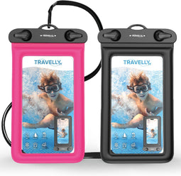 Travelly® Waterdicht Telefoonhoesje - IPX8 Onderwater Hoesje - Geschikt voor smartphones tot 18 cm - Zwart/Roze (2 stuks)
