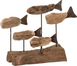 J-Line decoratie Vissen 5 Op Voet - drijfhout/ijzer - naturel